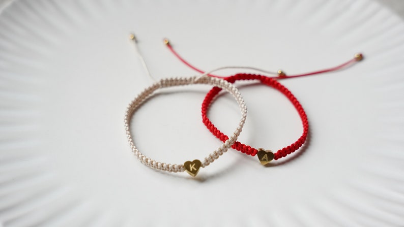 Set of 2 handmade customizable couple braided bracelets with gold heart image 4