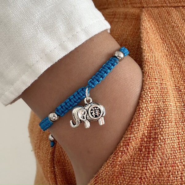 Bracelet tressé éléphant argent fait main