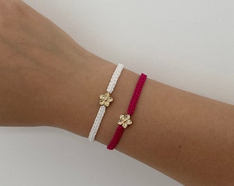 Bracelet tressé fleur doré unique