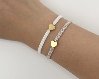 Unique braided bracelet set with gold heart