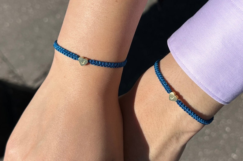 Set of 2 handmade customizable couple braided bracelets with gold heart image 1