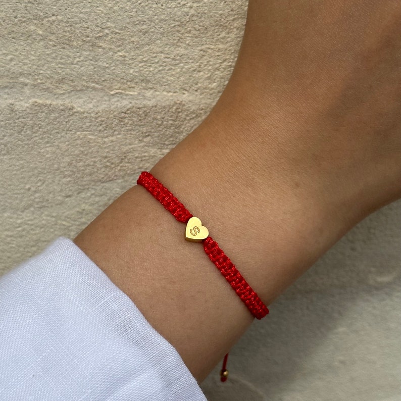 Bracelet tressé personnalisable fait main avec coeur doré unitaire image 1