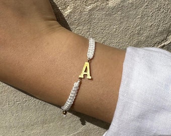 Personalized braided bracelet with golden initial letters