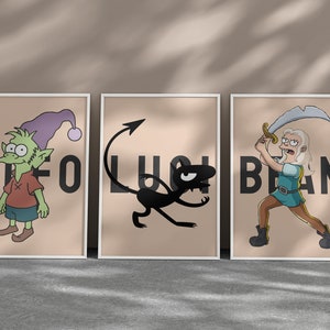 Disenchantment 3 pcs. Digital Printable Poster Luci Bean Elfo Minimal Wall Art A2 - A3 - A4 42.0 x 59.4 cm