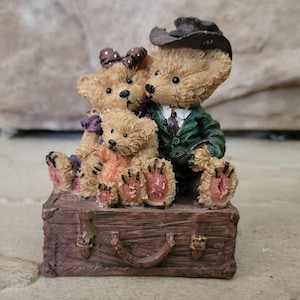 Beren in koffer mama papa en baby schattige teddyberen beeldje 4" G3