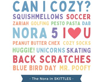 GEPERSONALISEERDE afdrukbare WordArt: "The Nora" in SKITTLES