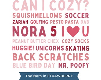 GEPERSONALISEERDE afdrukbare WordArt: "The Nora" in STRAWBERRY