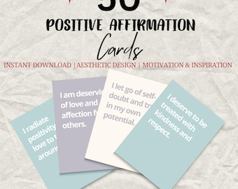 50 Positive Affirmation Cards for Self-Love, Anxiety Coping Flashcards, Self-Care, Self Esteem and Acceptance – Daily Mental Health Support