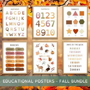 Educatieve postersbundel herfstthema / 6 AFDRUKBARE PRINTS / Thuisonderwijs Klasinrichting / Back to School-posterset herfst / ABC-poster