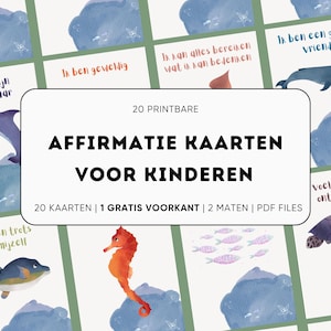 NEDERLANDS Afdrukbare affirmatiekaarten voor kinderen met oceaandieren | Motiverende kaarten | Dagelijkse bevestigingen | Lunchboxkaarten | Mindfullness voor kinderen