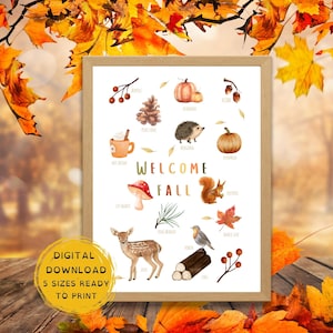 Welcome Fall classroom poster with typical fall elements, printable wall art, Homeschool  decor, Montessori classroom decor, printable gift
