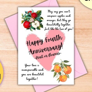 Fourth Anniversary Card, Anniversary Card, Fruit Anniversary, Flowers Anniversary, Happy Anniversary, Friends Anniversary