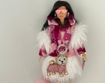 Fashion doll styled in bespoke luxury clothes accessories to display FREE POST (T)