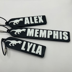 Personalized Dinosaur T-Rex Keychain, Kids Dinosaur, Backpack Tags, 3D Printed Keychain, Dinosaur Bag Tags, Lunch Box Keychains
