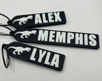 Personalized Dinosaur T-Rex Keychain, Kids Dinosaur, Backpack Tags, 3D Printed Keychain, Dinosaur Bag Tags, Lunch Box Keychains