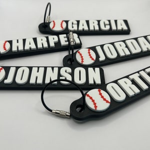 Personalized Baseball Keychain, Backpack Tags, 3D Printed Keychain, Sports Bag Tags, Name Tag Keychains image 1