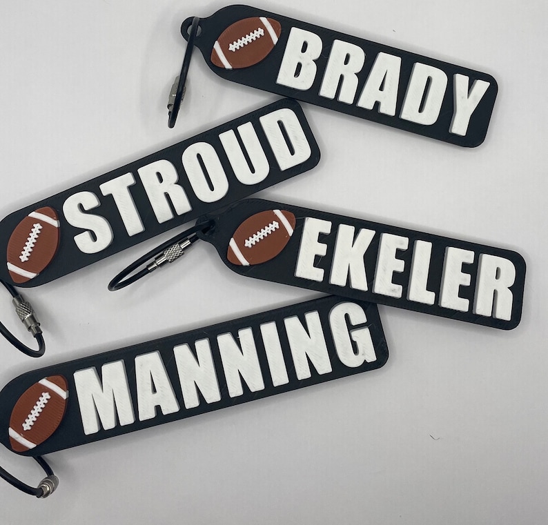 Personalized Football Keychain, Backpack Tags, 3D Printed Keychain, Sports Bag Tags, Name Tag