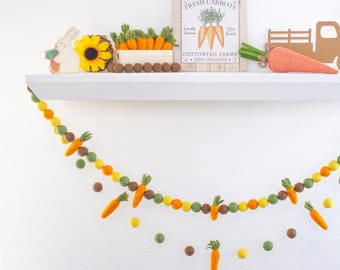 Felt Carrot Easter Garland for Mantel Decoration, Spring or Summer Vegetable Garden Decor, Farm or Greenhouse, or Tiered Tray