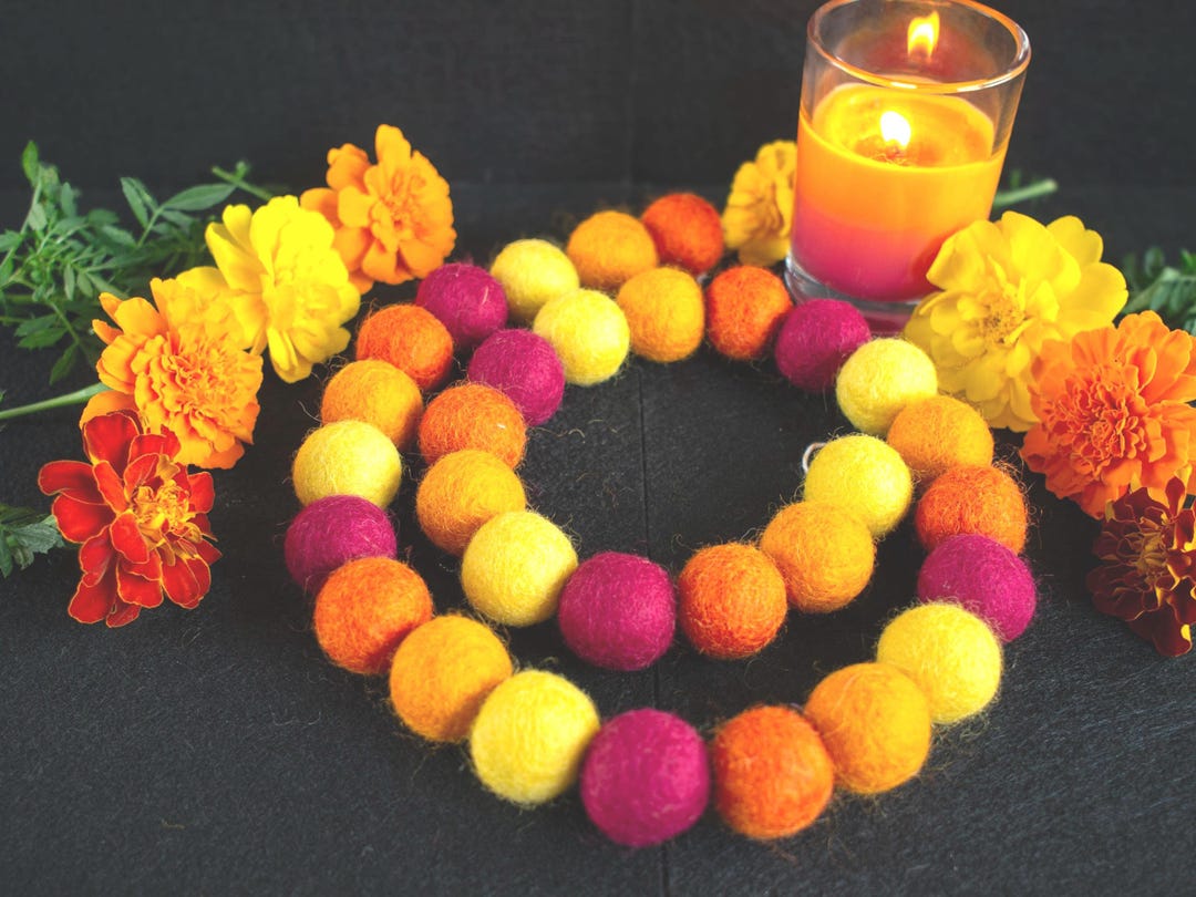 Marigold Felt Ball Garland for Dia De Los Muertos Ofrenda, Diwali ...