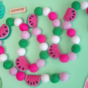 Watermelon Felt Garland for Summer Party Decor, July 4th Picnic, Mantel or Home Decor