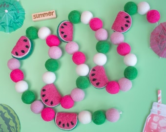 Watermelon Felt Garland for Summer Party Decor, July 4th Picnic, Mantel or Home Decor