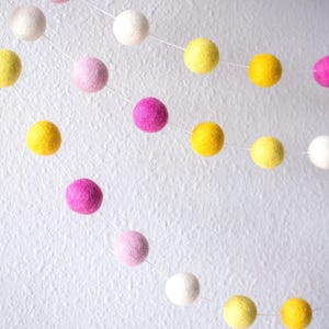 Pink Lemonade Felt Ball Garland for Lemonade Stand, Birthday, Summer Beach Party, Girl’s Room