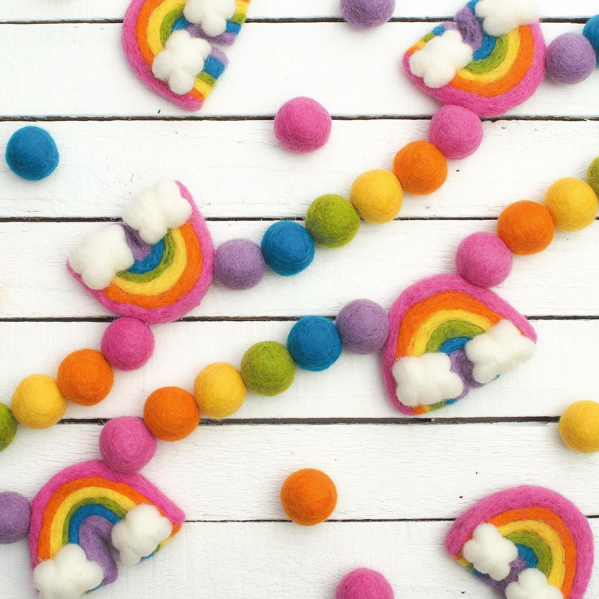 Pastel Rainbow Felt Ball Garland for Kids Room, Pride, Nursery, or ...