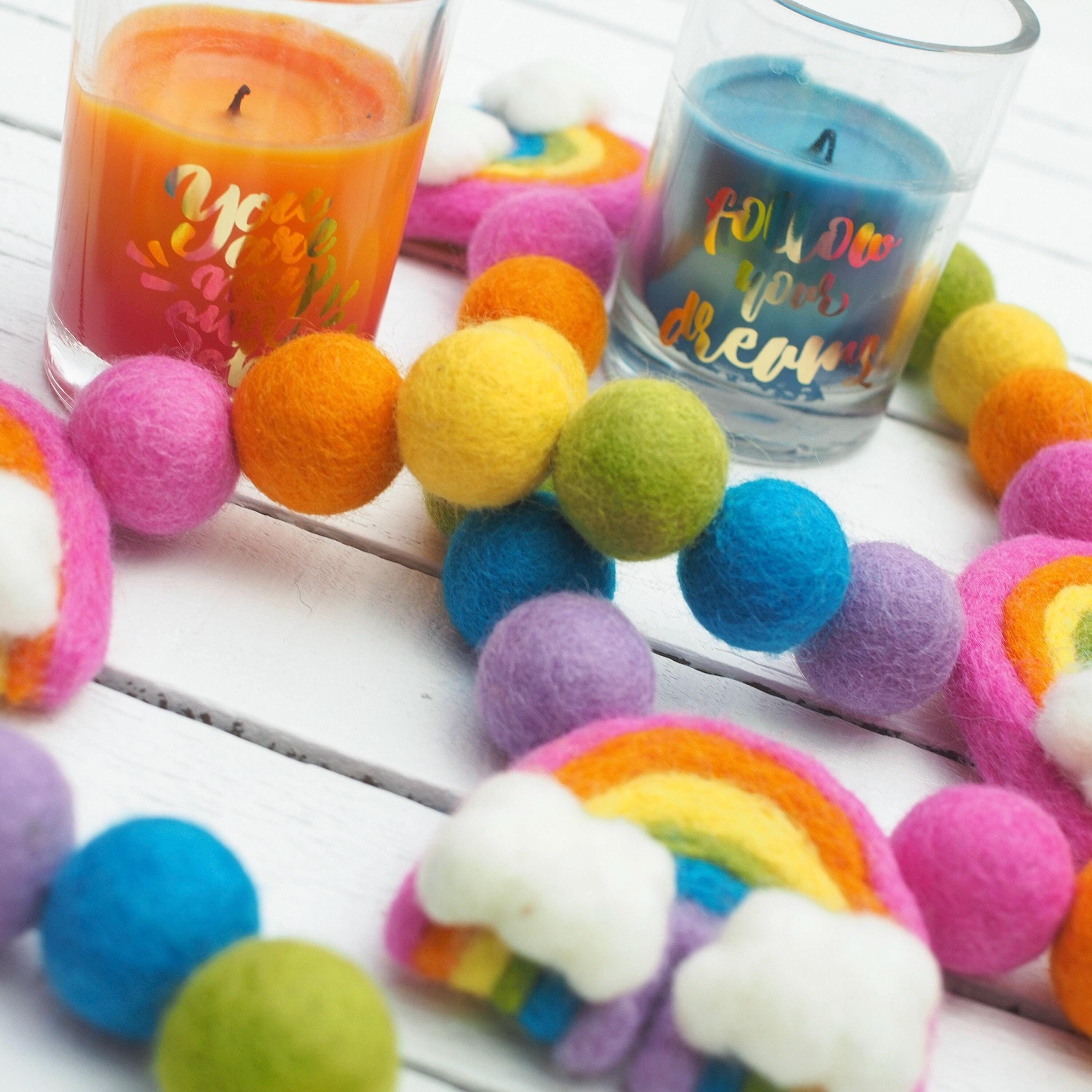 Pastel Rainbow Felt Ball Garland for Kids Room, Pride, Nursery, or ...