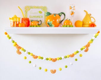 Felt Citrus Summer Garland for Orange, Lemon, Lime Party, Bright Kitchen Decor, Fruit or Lemonade Stand