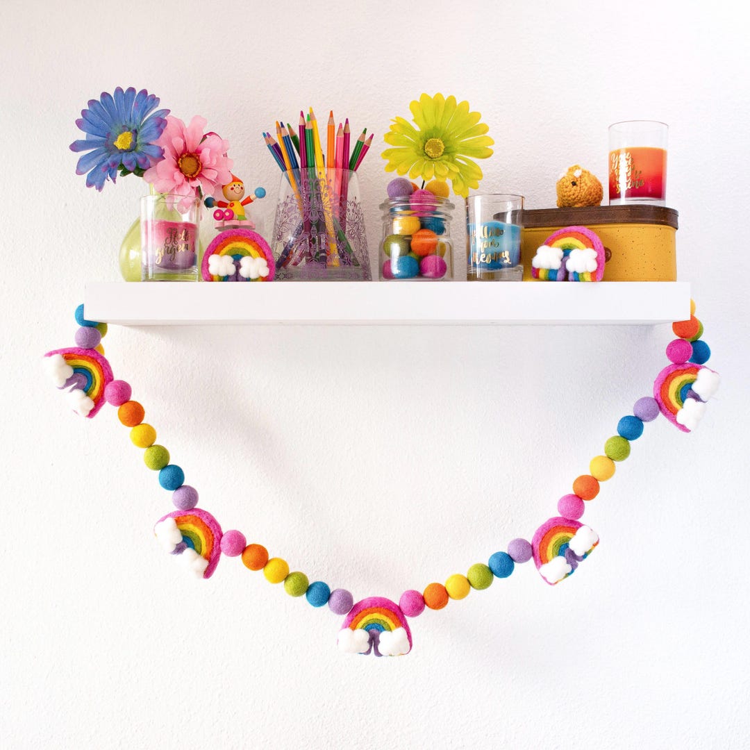 Pastel Rainbow Felt Ball Garland for Kids Room, Pride, Nursery, or ...