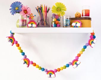 Pastel Rainbow Felt Ball Garland for Kids Room, Pride, Nursery, or Classroom Decor
