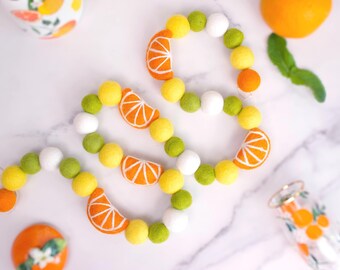 Felt Orange Citrus Summer Garland - Many Sizes - for Lemon, Lime, Orange Party, Fruity Kitchen Decor, Fruit or Lemonade Stand