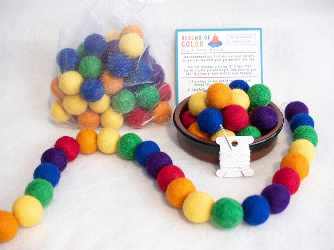 Rainbow Felt Ball Garland DIY Kit: Colorful Nursery Decor - Etsy