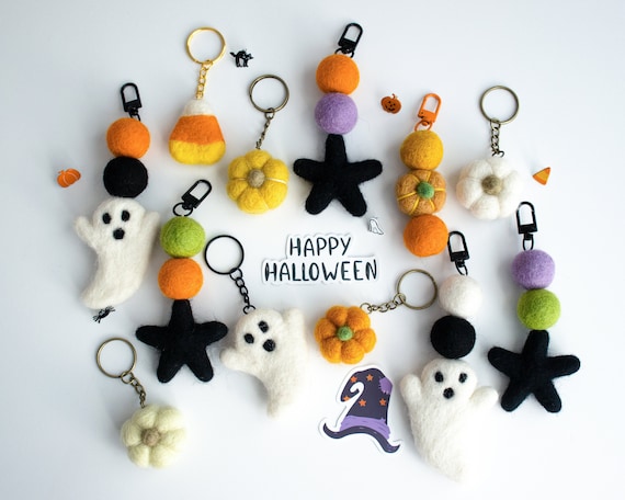 Halloween Keychain, Backpack Bag Charm, or Ornament - Choose Ghost, Candy Corn, Pumpkin, Star - Use as Purse Charm, Freshie, or Zipper Pull
