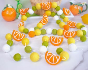 Felt Orange Citrus Summer Garland for Lemon, Lime, Orange Party, Fruity Kitchen Decor, Fruit or Lemonade Stand