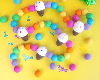 Ice Cream Felt Garland for Kids Birthday Party or Summer Picnic Decor. Use on Mantel, Table, or Doorway.