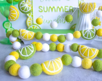 Felt Lemon Lime Summer Garland for Margarita Party or Fiesta - Use for a Limeade Felt Fruit Banner, Lemonade Stand, Mantel, or Kitchen Decor