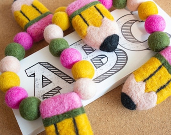 Felt Pencil Garland for Back to School, Teacher Desk, and Classroom Decor. A Great Decoration for Kindergarten, Elementary, and Homeschool.