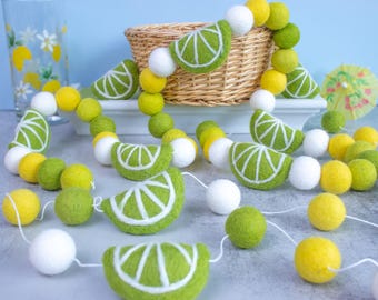 Felt Lime Summer Garland for Margarita Party or Fiesta - Use for a Felt Fruit Banner, Lemonade Stand, Mantel, Door or Window Decoration