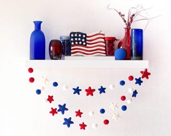 USA Felt Ball Garland: 4th of July Americana Star Decor
