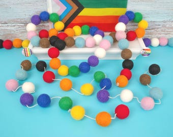 Progress Pride Flag Felt Garland. Celebrate LGBTQIA2+ Pride Month, on Your Wall, Window, Door, or Anywhere.