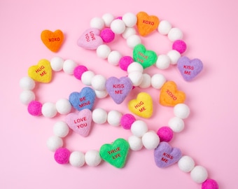 Valentine's Day Conversation Hearts Felt Garland for Mantel, Bulletin Board, Classroom Party, or Tiered Tray Decor