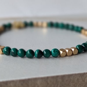 Premium Malachite Bracelet, Grade A Malachite & Gold Bracelet, Genuine Malachite Bracelets, Natural Malachite Bead Bracelet, 4mm Malachite