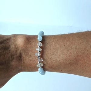 Premium Aquamarine & Clear Quartz Bracelet, March Birthstone Bracelet, Natural Healing Aquamarine Bracelet, Genuine Gemstone Bracelet, 6mm