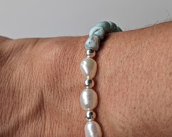 Pulsera de Larimar, Pulsera de Perla de Larimar Natural y Plata de Ley, Pulsera de Delfín, Pulsera de Larimar Genuino, Larimar Natural de 6 mm