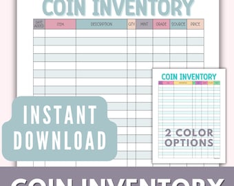 Coin Inventory Log Printable, Coin Collection Tracker, Collectible Coin Inventory Log, Instant Download, Coin Collecting Record Keeping pdf