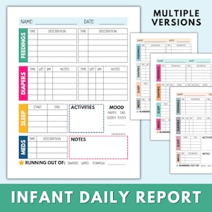 Report giornaliero infantile stampabile / Registro asilo nido / Report babysitter / Traccia biberon Pannolini / Elenco tracker per assistente