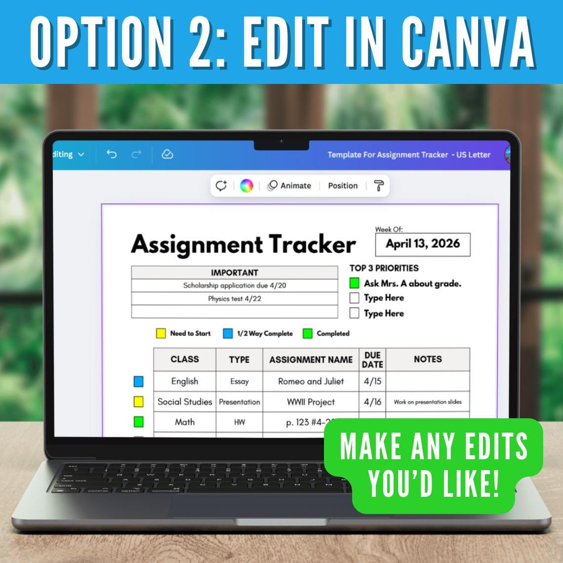 Printable Assignment Tracker PDF & Editable Canva Template, Student ...