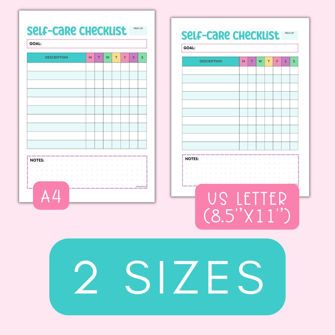 Self Care Checklist Printable, Self-care Planner Journal Tracker ...