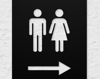Metal Restroom Sign, Bathroom Sign with Arrow, Bathroom Wall Decor, Bathroom Wall Art, Wash Room Sign, Toilet Sign, Cute Powder Room Decor
